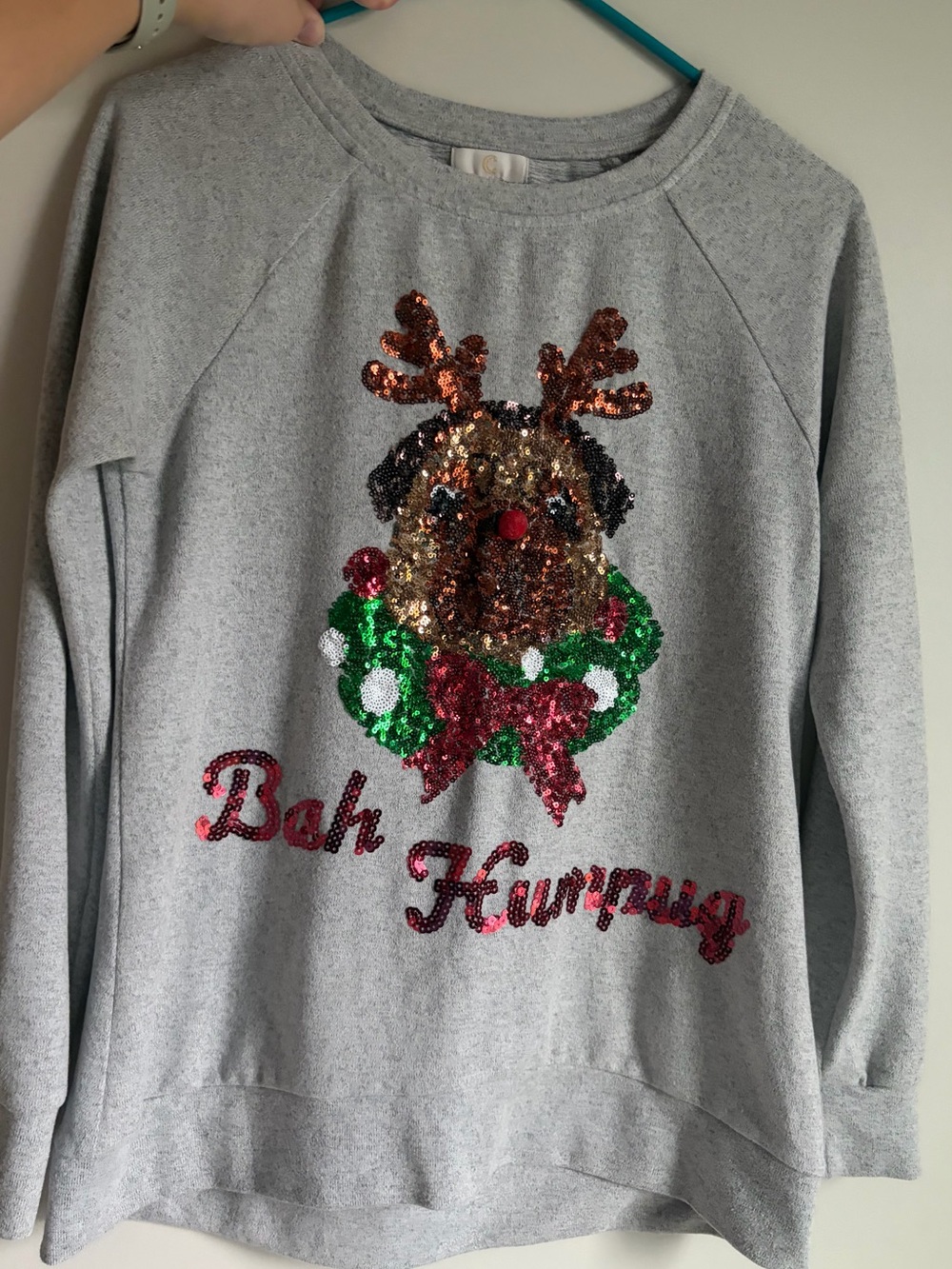 Charming Charlie Bah Humpug Sequin Christmas Sweatshirt Size Small